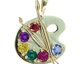 14k gouden edelsteen kunstenaar palet hanger ketting