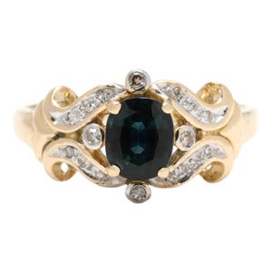 Sapphire & Diamond Ring- 14K Yellow Gold- Oval Cut Sapphire- Size 6- Vintage Fine Jewelry- September Birthstone- Wedding Ring- Fast Delivery