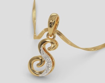 14k guld diamant initialhänge - modernt bokstavshalsband