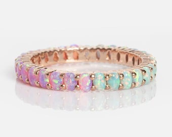 18k Rose Gold Vermeil Opal Ombre Ring - Moderne Statement Doppelband Schmuck