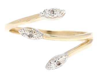 14k Yellow Gold Diamond Criss Cross Ring- Modern Crossover Band