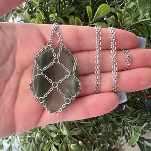 Large Stainless Steel Chain Pouch, Crystal Holder Necklace, Interchangeable Chain Pouch, Chain Wrapped Crystal, Crystal lover gift