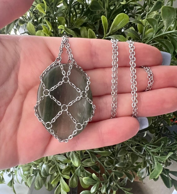 Large Stainless Steel Chain Pouch Crystal Holder Necklace