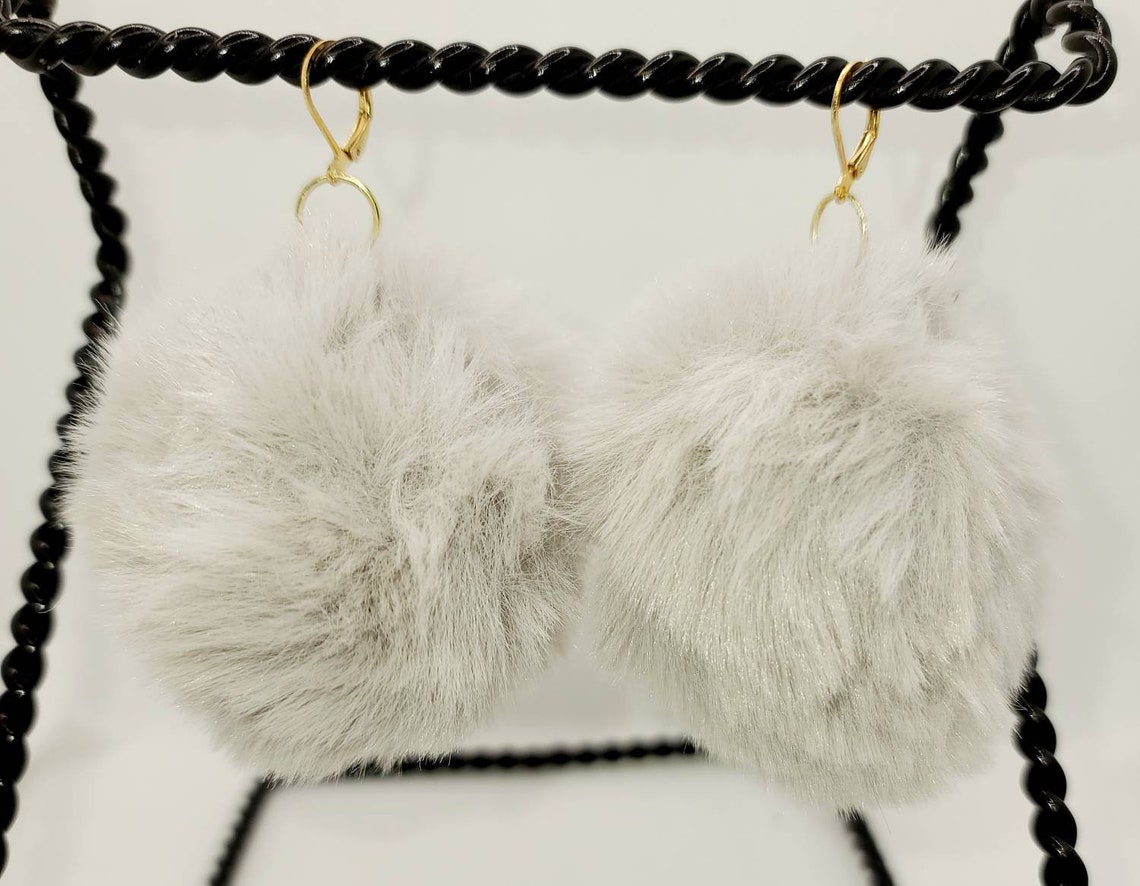 Pompom Earrings / Faux Fur Earrings / Soft Earrings/ Big Round Etsy