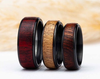 Ring aus Holz und Metall - Anthrazit, Männerring, Holzring für Herren & Frauen, Verlobungsring, Geschenk, Handmade