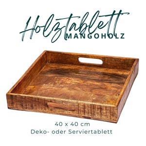 modernes Mango Holz Serviertablett als rustikales Holz-Tablett, quadratisch Bild 1