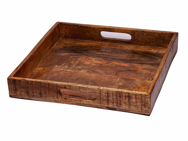 modernes Mango Holz Serviertablett als rustikales Holz-Tablett, quadratisch Bild 10