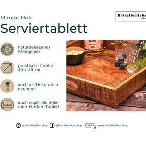 modernes Mango Holz Serviertablett als rustikales Holz-Tablett, quadratisch Bild 3
