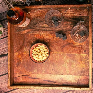modernes Mango Holz Serviertablett als rustikales Holz-Tablett, quadratisch Bild 8