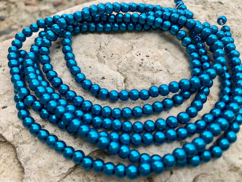4mm Glass Pearl-Deep Turquoise Blue single Strand-Jewelry making