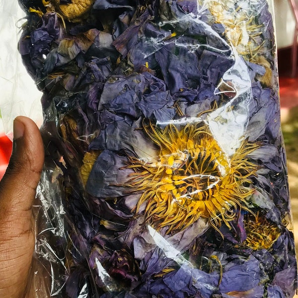 100% Sun dried Organic Egyptian Blue Lotus Flowers~Whole Flowers & Crushed Flowers~Nymphaea caerulea Sacred water lotus~Sacred Water Lily