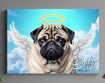 Personalisierte Haustier Portrait mit Engelsflügeln, Custom Hund Leinwand Kunst