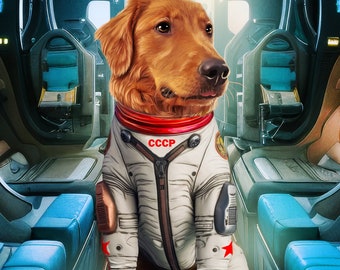 Spacedog Portrait, Haustier nach Haustier im Raumanzug Leinwand, Galaxie Wandkunst