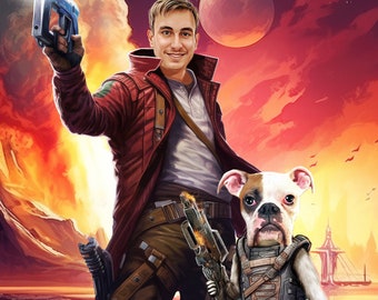 Guardians of the Galaxy Haustier Portrait, Star Lord und Rocket Waschbär Portrait
