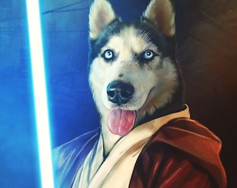 Obi Wan Kenobi Pet Portrait | Star Wars Custom Dog Gift