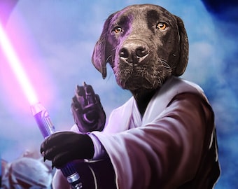 Pet Portrait |Mace Windu | Star Wars | Dog Portrait | Funny Dog Gift