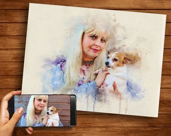 Custom Watercolor Pet Portrait, Personalized Dog Art Gift