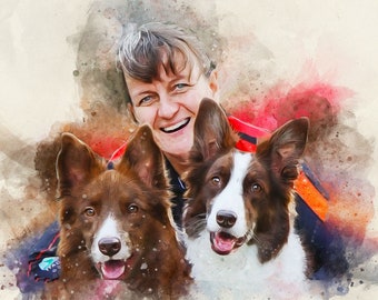 Custom Watercolour Pet Portrait, Unique Dog Memorial Gift