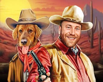 Haustierportrait im John Wayne Stil | Cowboys Renaissance Gemälde