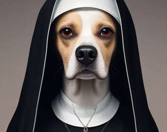 Custom Nun Dog Portrait, Humorous Pet Lover Gift