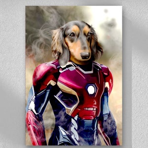 Custom Superhero Pet Portrait, The Iron Man, Christmas Gift, Superhero Dress Pet Portrait, Personalized Portrait, Gift ideas