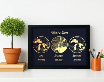 Personalisierte Metallic Folie Lage Karte Print - Personalisierte Stadt Karte Wand Kunst