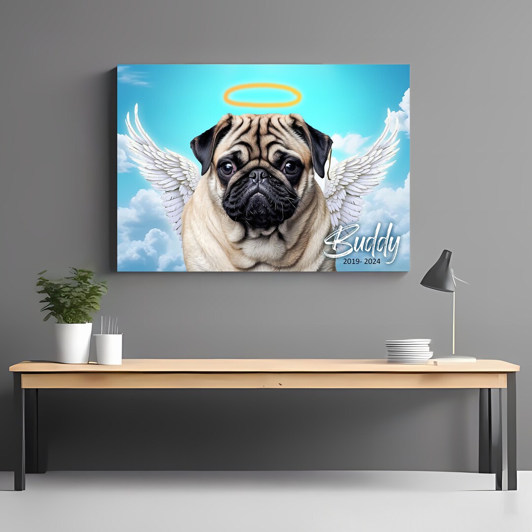 Personalized Pet Memorial Portrait With Angel Wings, Custom Dog Canvas ...