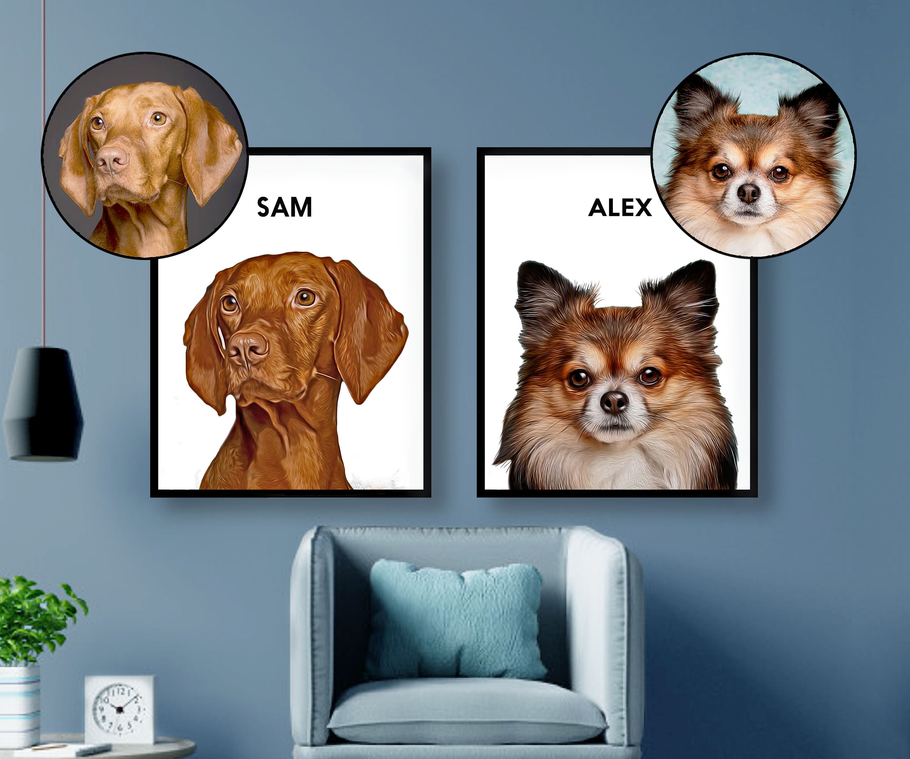 Pet Portrait Custom and Personalized Pet Dog Cat Wall Art Digital ...