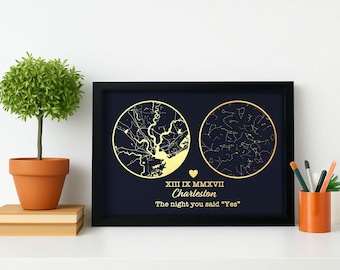 Personalisierter Metallic Foliendruck mit Lage & Sternen - Geschenk zum Jahrestag