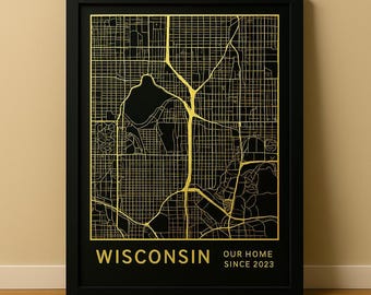 Personalisierter Metallic Folien Stadtplan - Geschenk zum Jahrestag