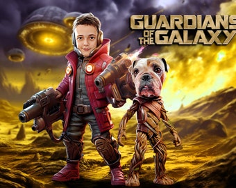 Star-Lord and Groot Haustier Portrait Guardian of the Galaxy Personalisierbar auf Leinwand