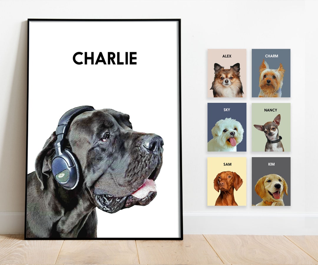 Pet Portrait Custom and Personalized Pet Dog Cat Wall Art Digital ...