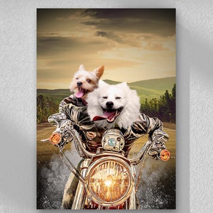 Harley Davidson Human & Pet Portrait Motorbike Gift Custom Portrait Pet Portrait Dog Portrait Funny Dog Gift Ideas image 2