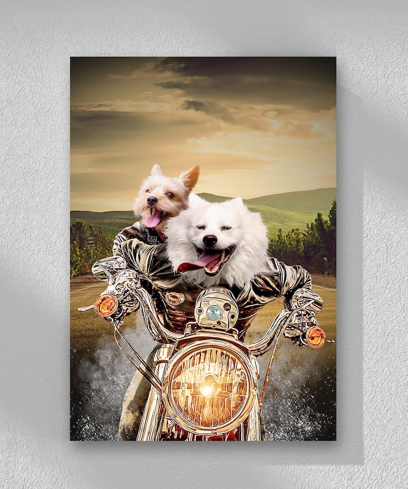 Harley Davidson Human & Pet Portrait Motorbike Gift Custom Portrait Pet Portrait Dog Portrait Funny Dog Gift Ideas image 2