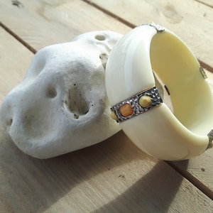 Ivory Bracelet Bakelite with Silver Details and Stones. Unique Piece !!