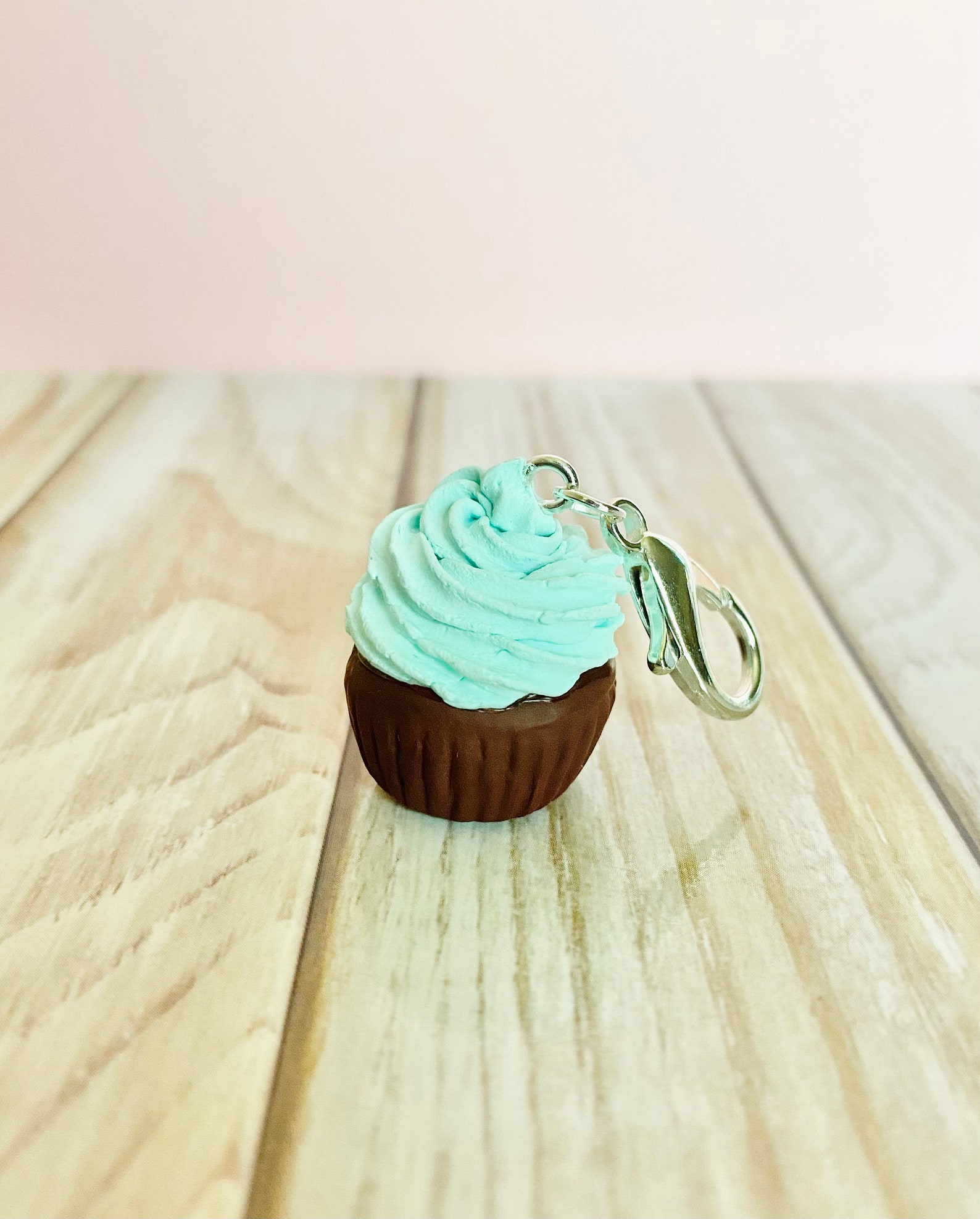 Chocolate Cupcake Keychain with Teal Frosting Etsy