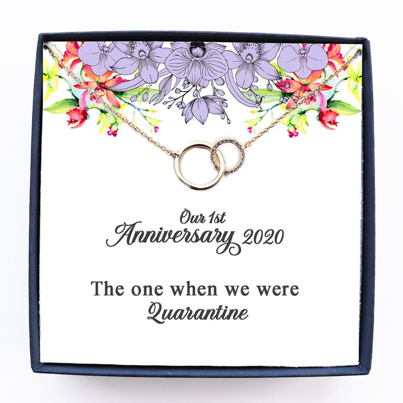 The One When We Were Quarantined One Year 1st Anniversary Gift for Wife: 1st Wedding Anniversary Gift Interlocking Necklace-AB0054-A2