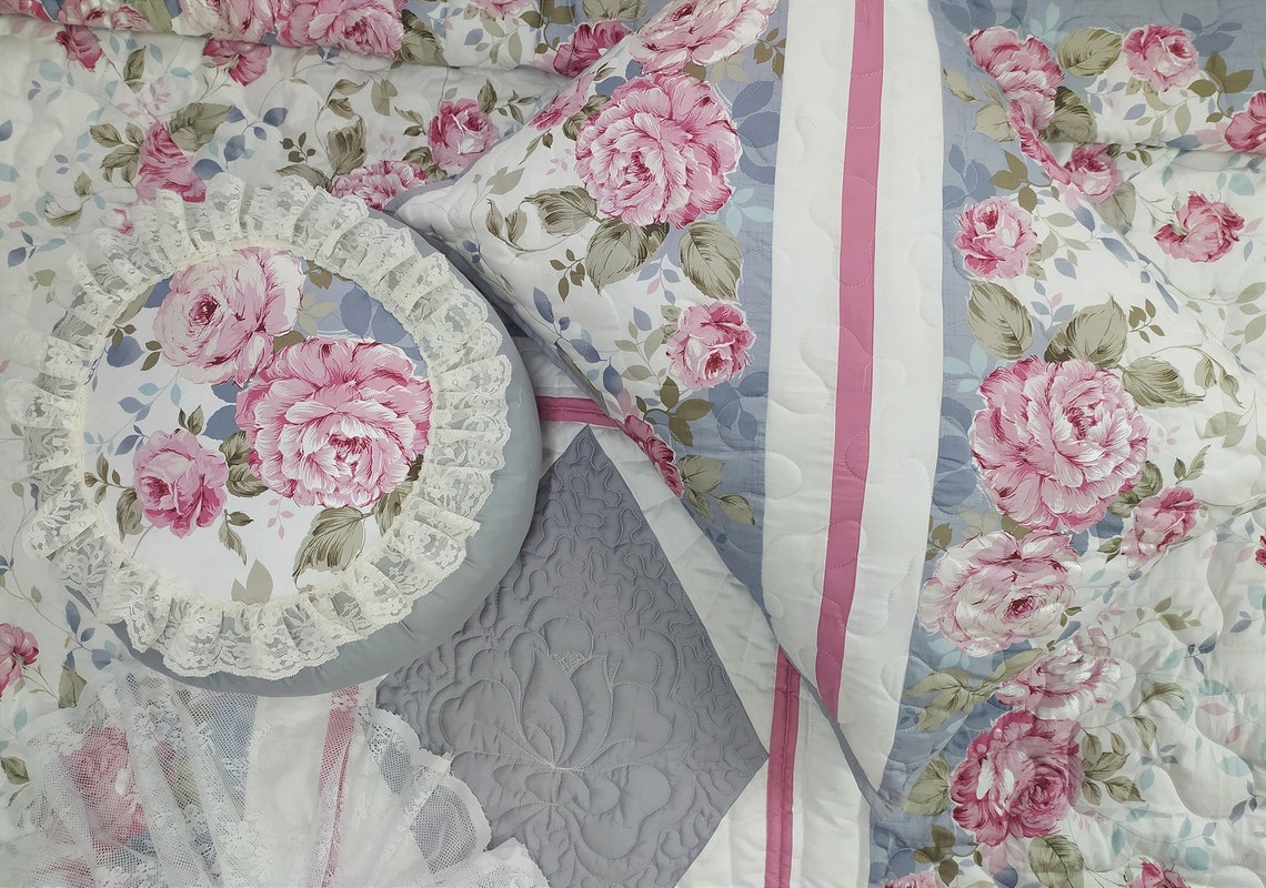 Pink Rose Quilt bed set 2 Etsy