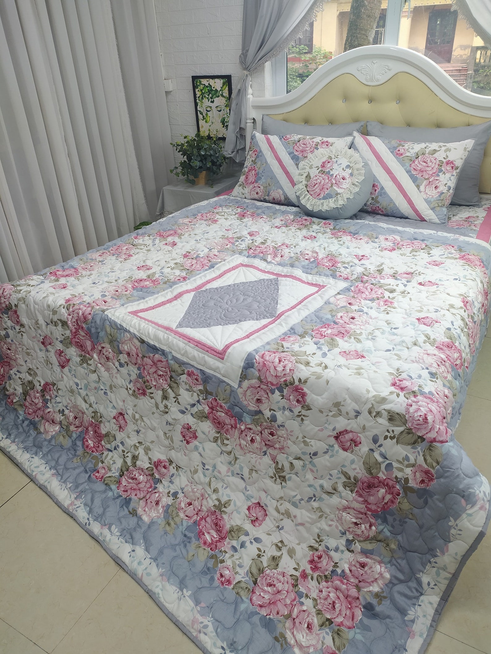 Pink Rose Quilt bed set 2 Etsy