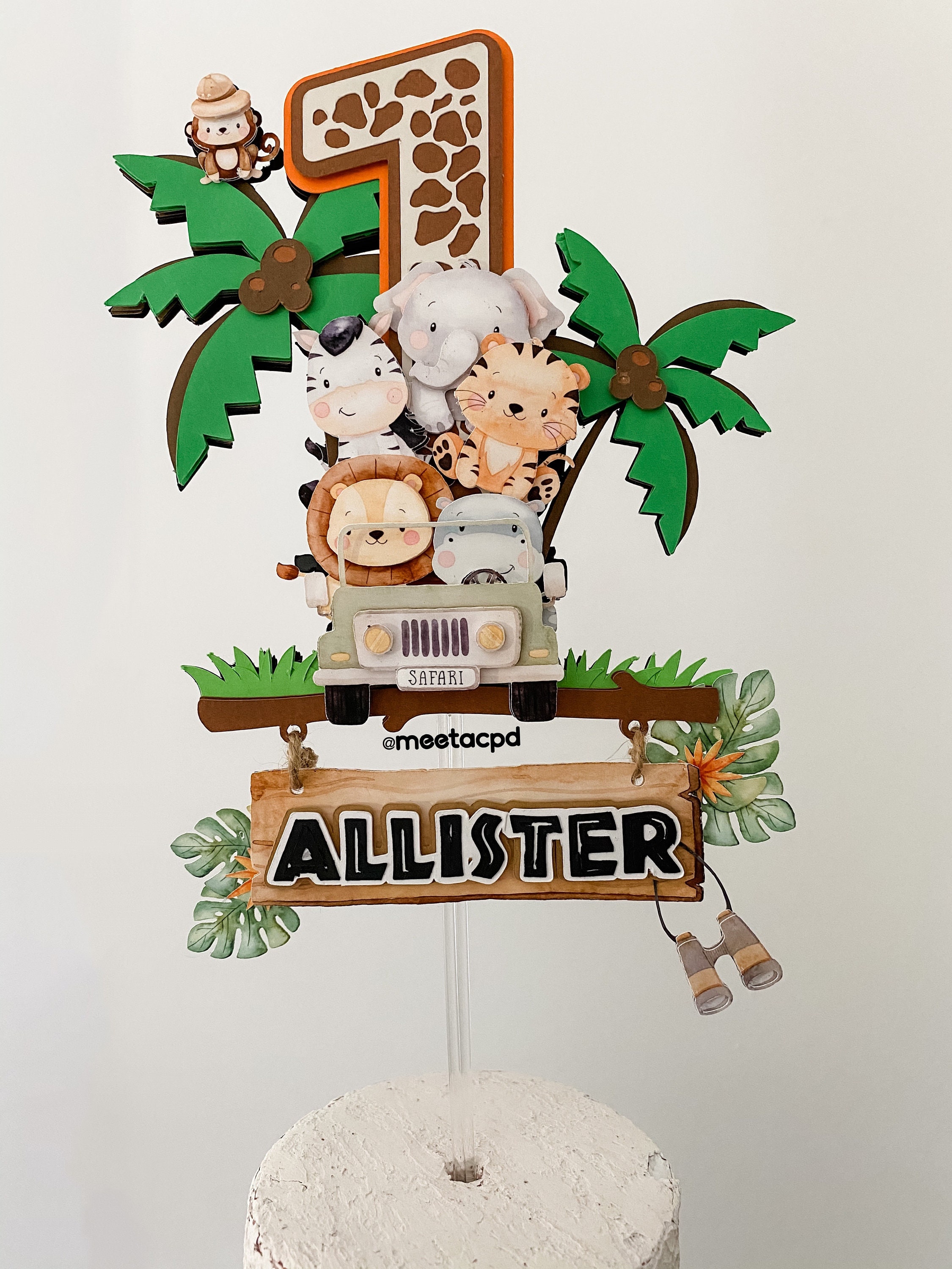 Safari Cake Topper Jungle Cake Decor Wild One Birthday Cake Etsy