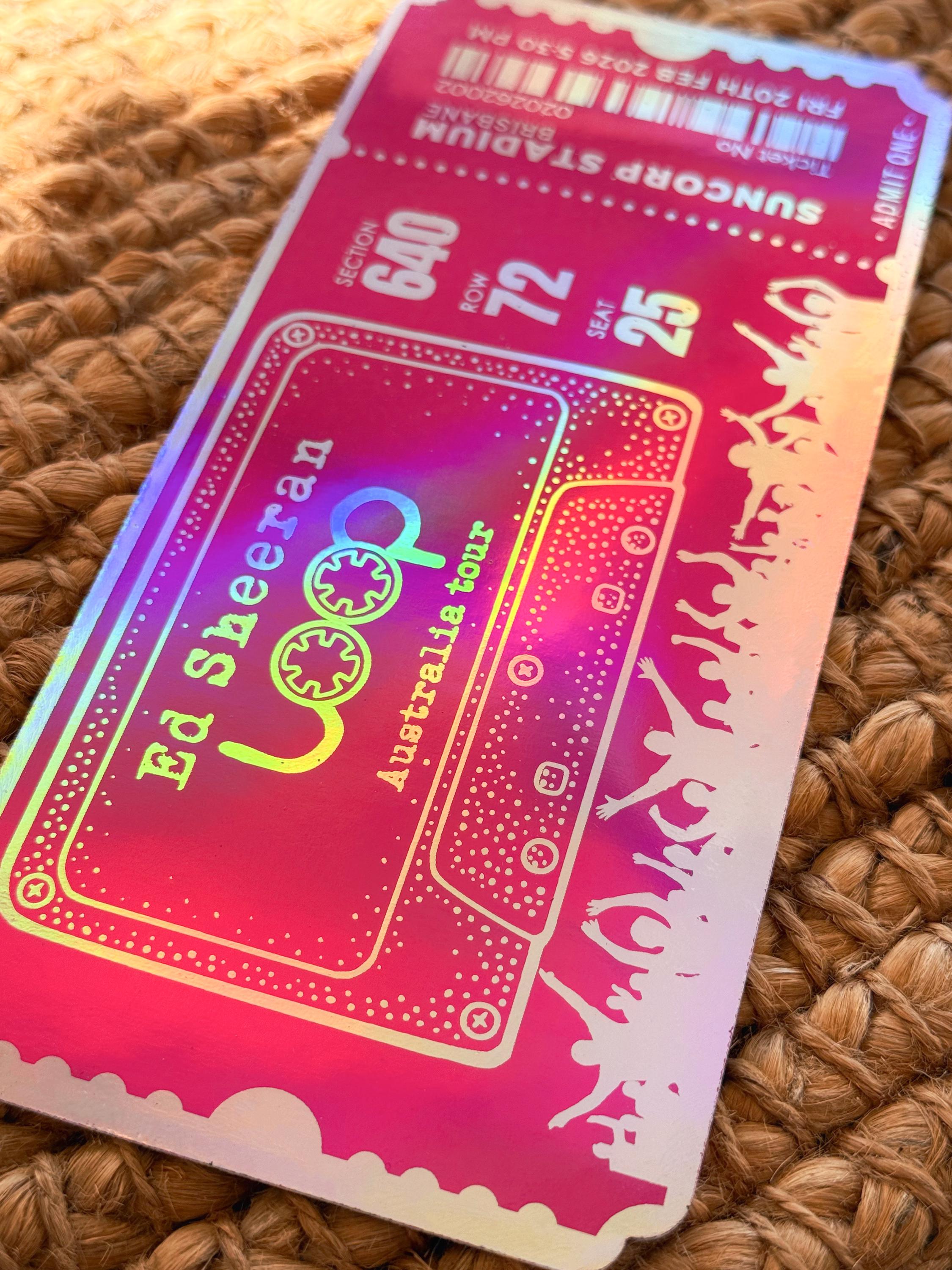 Personalised Foil Concert Ticket Ed Sheeran Loop Tour, Scrapbook