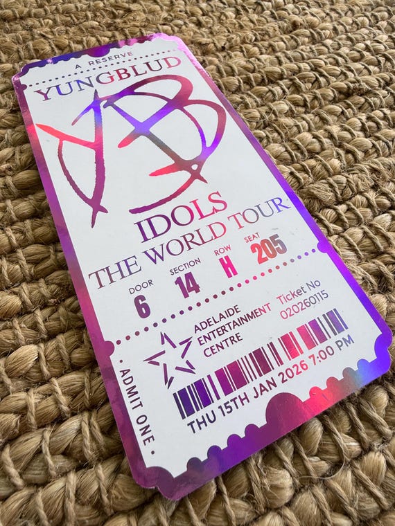 Personalised Foil Concert Ticket Yungblud Idols Tour, Scrapbook Keepsake, Birthday or Christmas Gift.