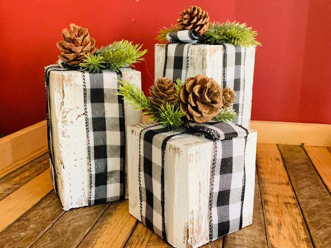 Farmhouse Rustic Faux Wood Presents. Christmas Porch Decor . Primitive ...