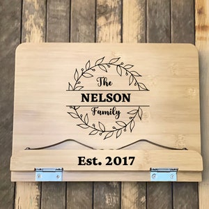 Wooden Cookbook Stand With Page Holder – Adjustable Recipe Book/iPad Holder, Wedding Gift Set With Mr & Mrs Apron - View #7