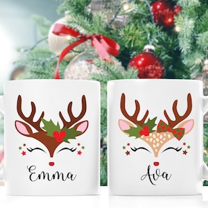 Hot Cocoa Mugs For Kids, Christmas Mugs For Kids, Kids Hot Chocolate Mugs, Custom Christmas Mug, Personalized Hot Chocolate Mug, Reindeer