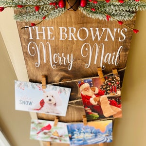 Merry Mail • Personalized • Christmas Cards • Holiday Card Holder • Display • Advent • Family • Farmhouse • Rustic • Christmas Card Hanging