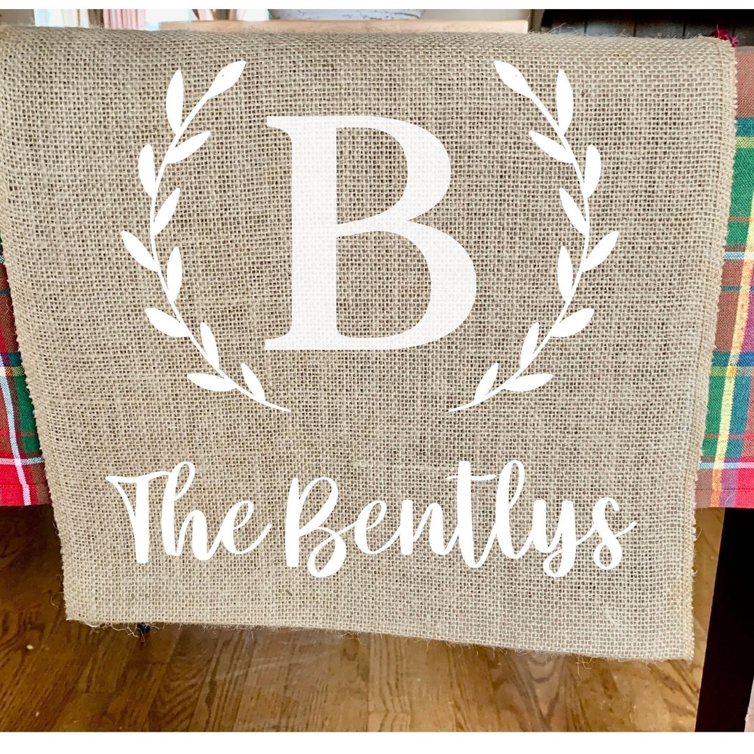 Personalized Table Runner Custom Table Runner Farmhouse Name Table Runner Burlap Personalized