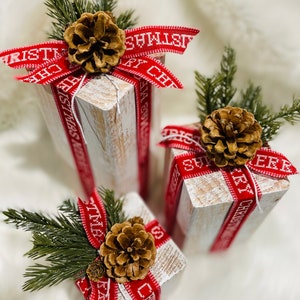 Farmhouse Rustic Faux Wood Presents. Christmas Porch Decor . Primitive ...