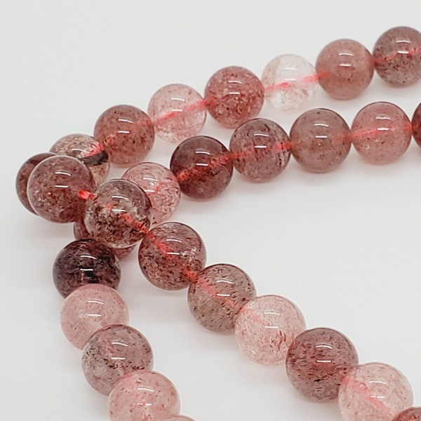 Natural Strawberry Quartz Gemstone Beads , 8mm Round , 1mm Hole , Full strand,  15.7 Inch , Approx 46 beads , for jewelry making