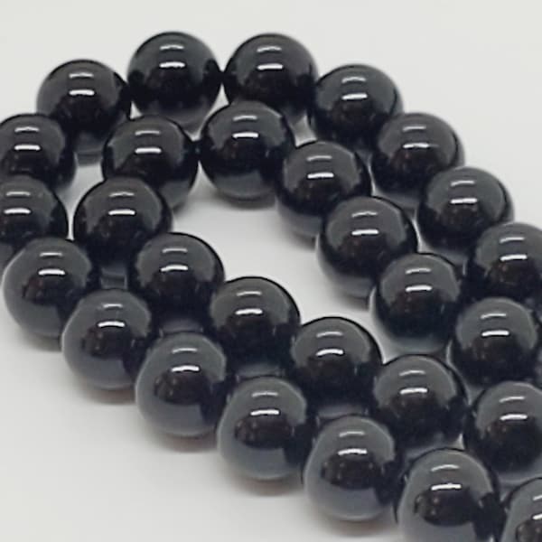 Natural Black Tourmaline, 8mm Round Beads, 7.75 Inch, Half strand, Approx 24 beads, Hole 1 mm